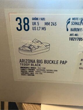 Papillio Birkenstock Arizona Big Buckle Sandals in Teddy Black NWT